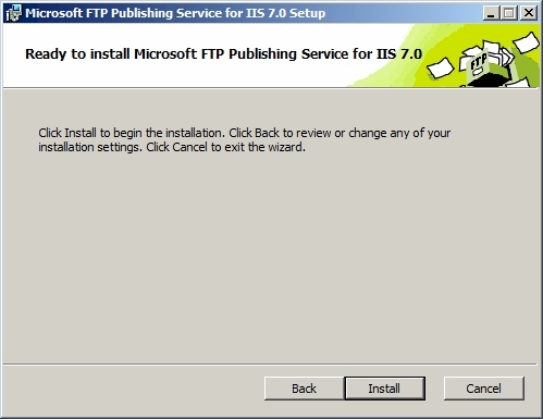 FTP7 설치 마법사 : Ready to install Microsoft FTP Publishing Service for IIS 7.0
