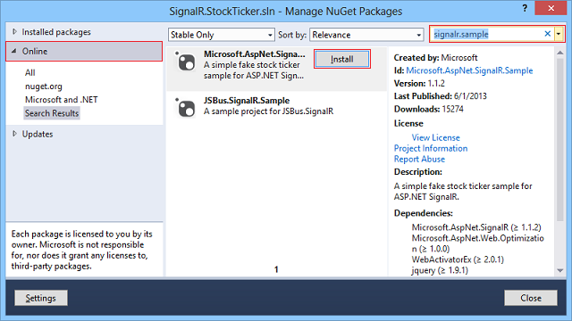 Install SignalR.Sample package
