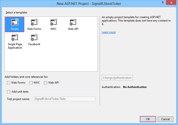 New ASP Project dialog box