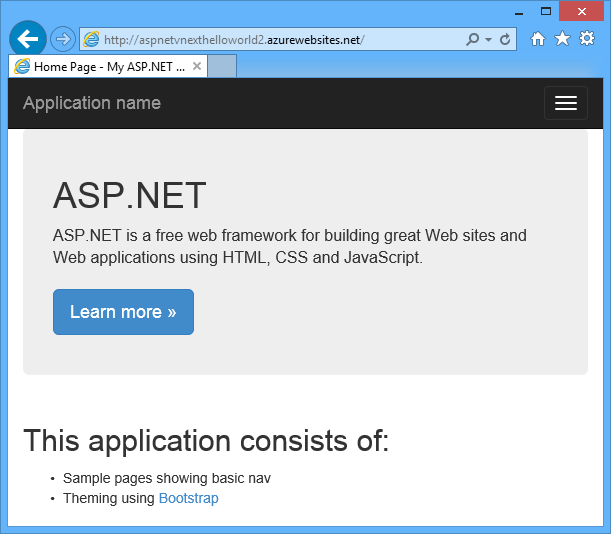 Home page in Azure